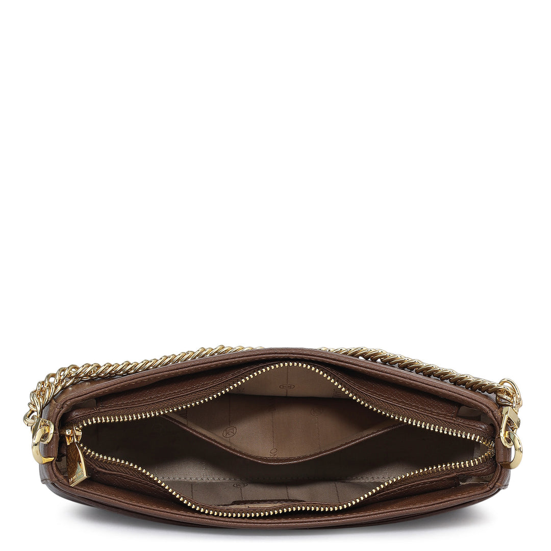 Small Franzy Leather Baguette - Chocolate