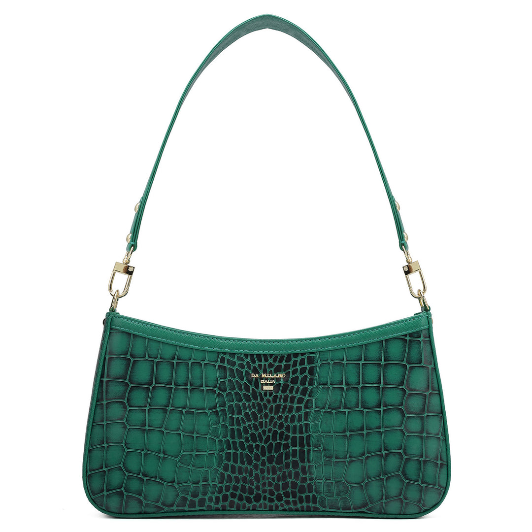 Small Croco Leather Baguette - Green
