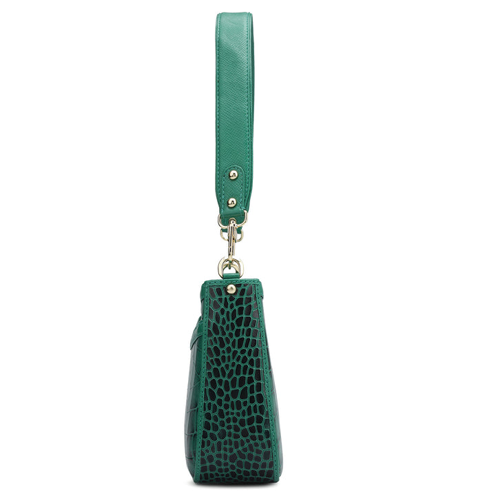 Small Croco Leather Baguette - Green