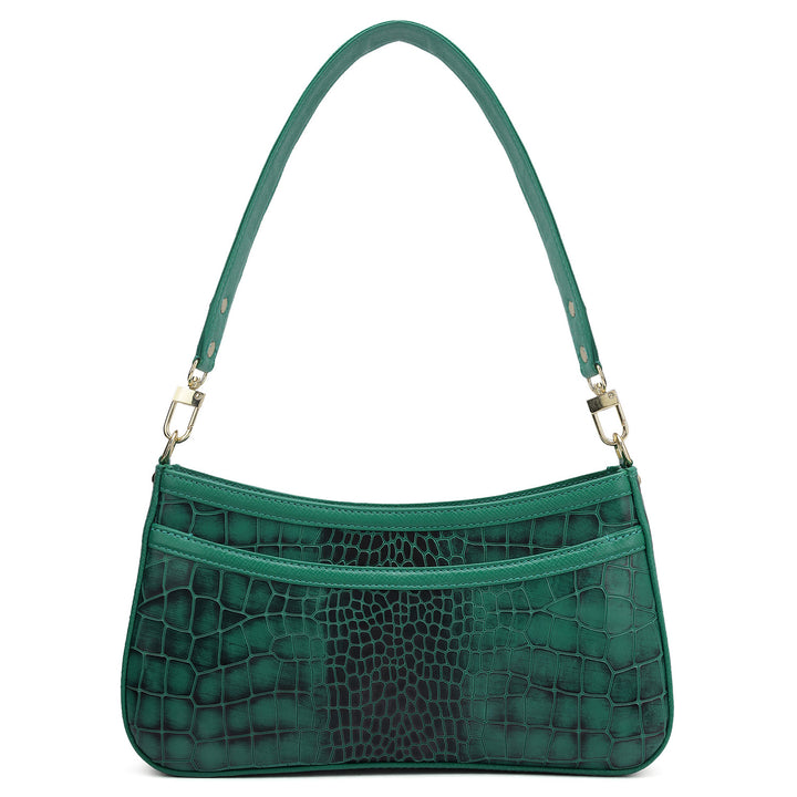 Small Croco Leather Baguette - Green