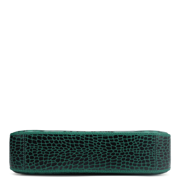 Small Croco Leather Baguette - Green