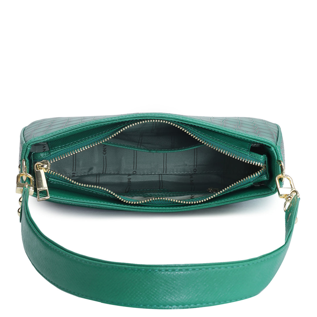 Small Croco Leather Baguette - Green