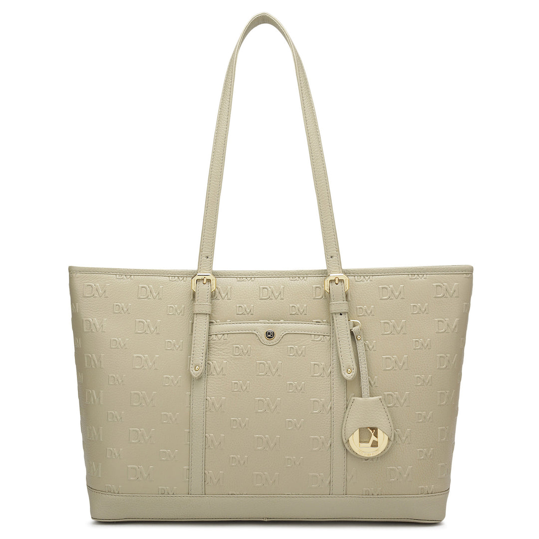 Large Monogram Wax Leather Tote - Khaki