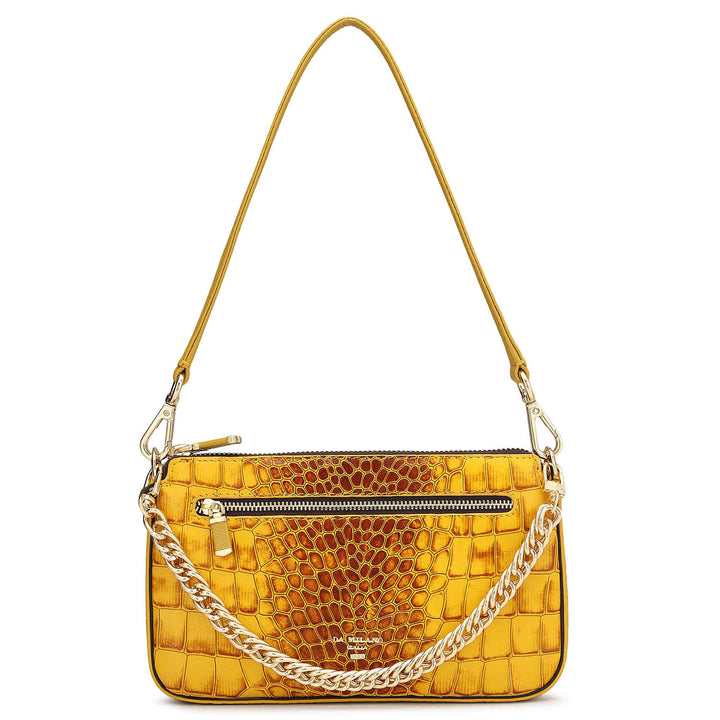 Small Croco Leather Baguette  - Honey