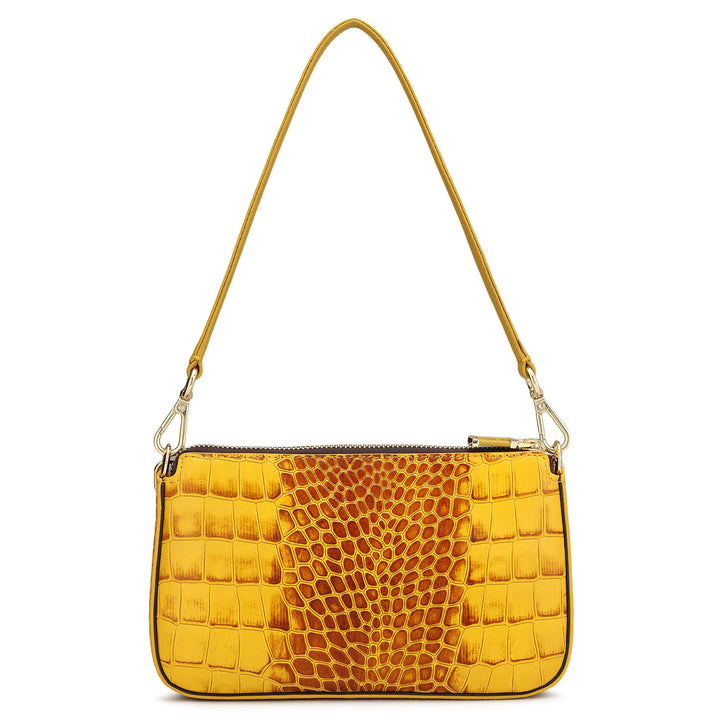 Small Croco Leather Baguette  - Honey