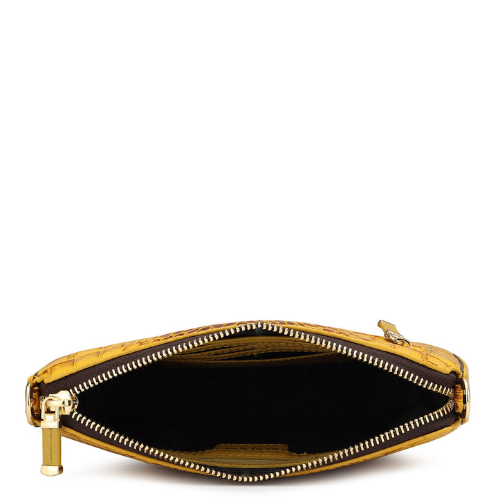 Small Croco Leather Baguette  - Honey