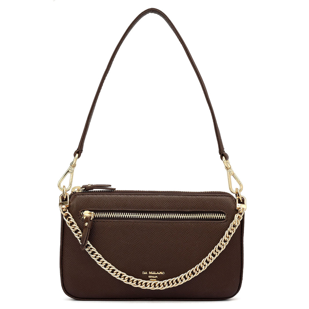 Small Franzy Leather Baguette - Brown