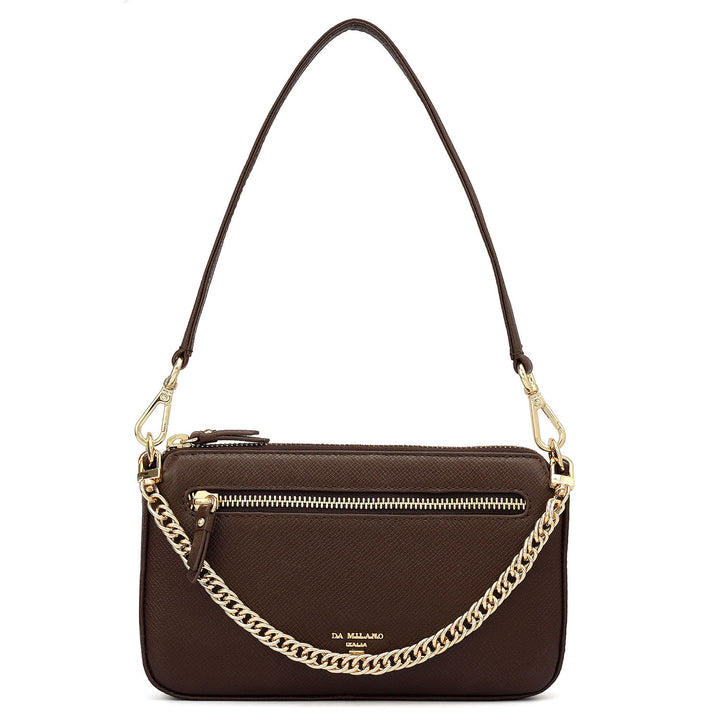 Small Franzy Leather Baguette - Brown