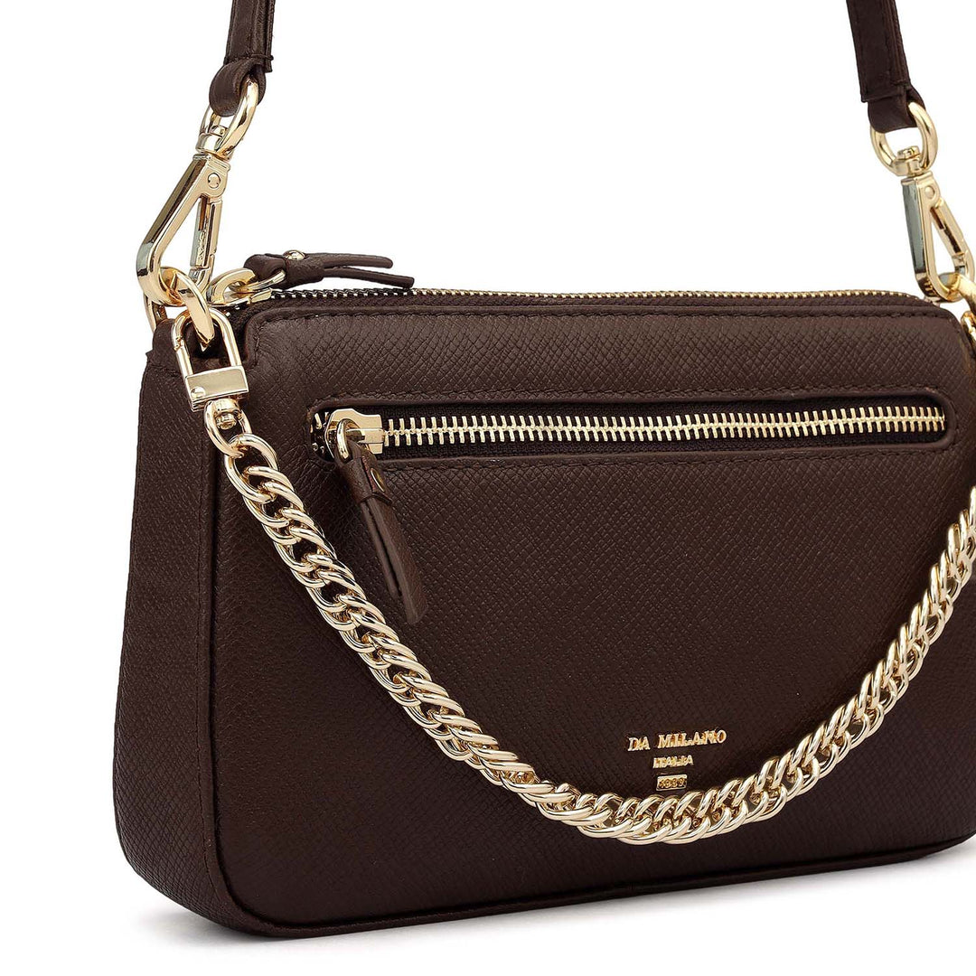 Small Franzy Leather Baguette - Brown