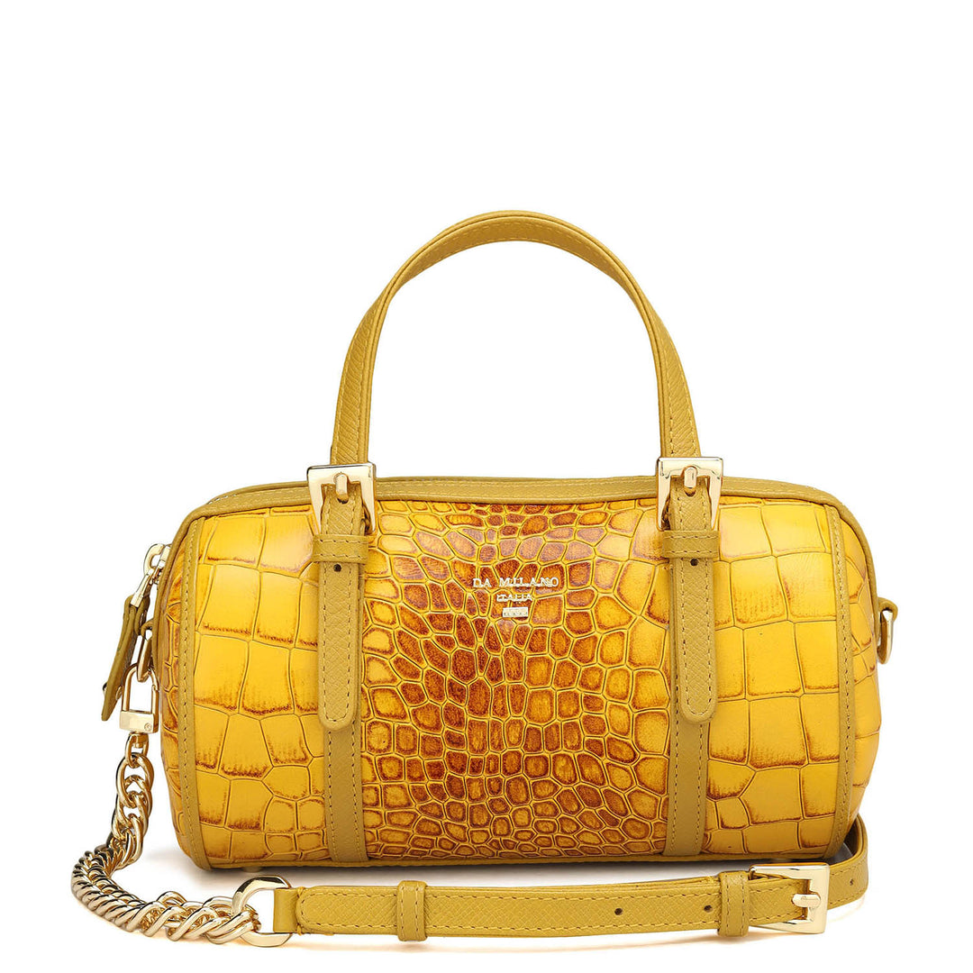 Small Croco Leather Satchel - Honey