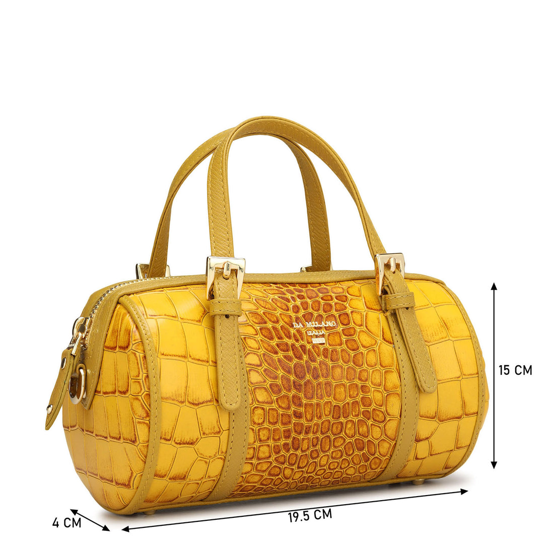 Small Croco Leather Satchel - Honey