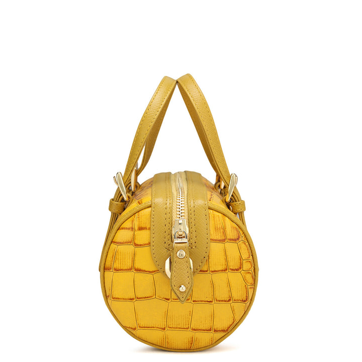 Small Croco Leather Satchel - Honey