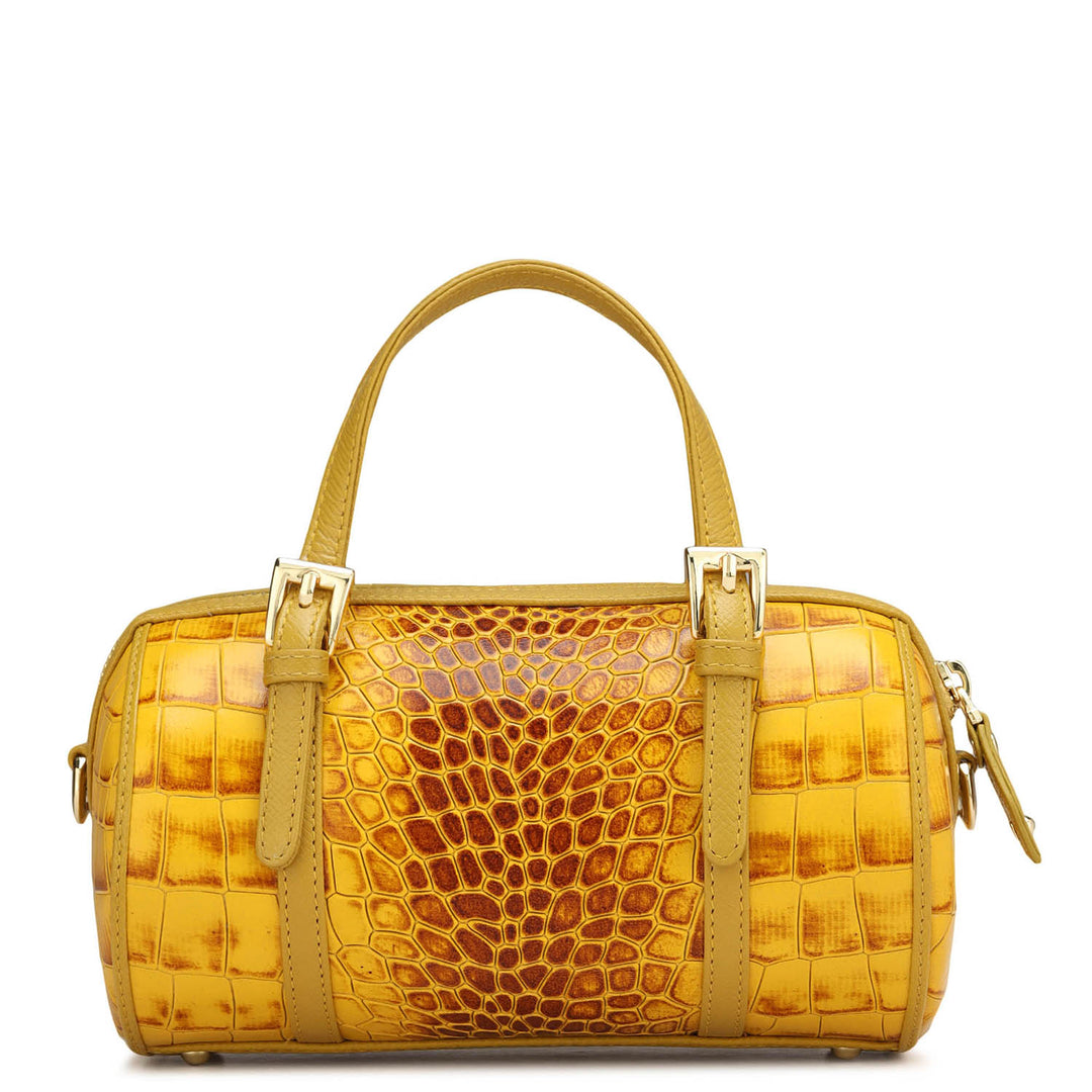 Small Croco Leather Satchel - Honey
