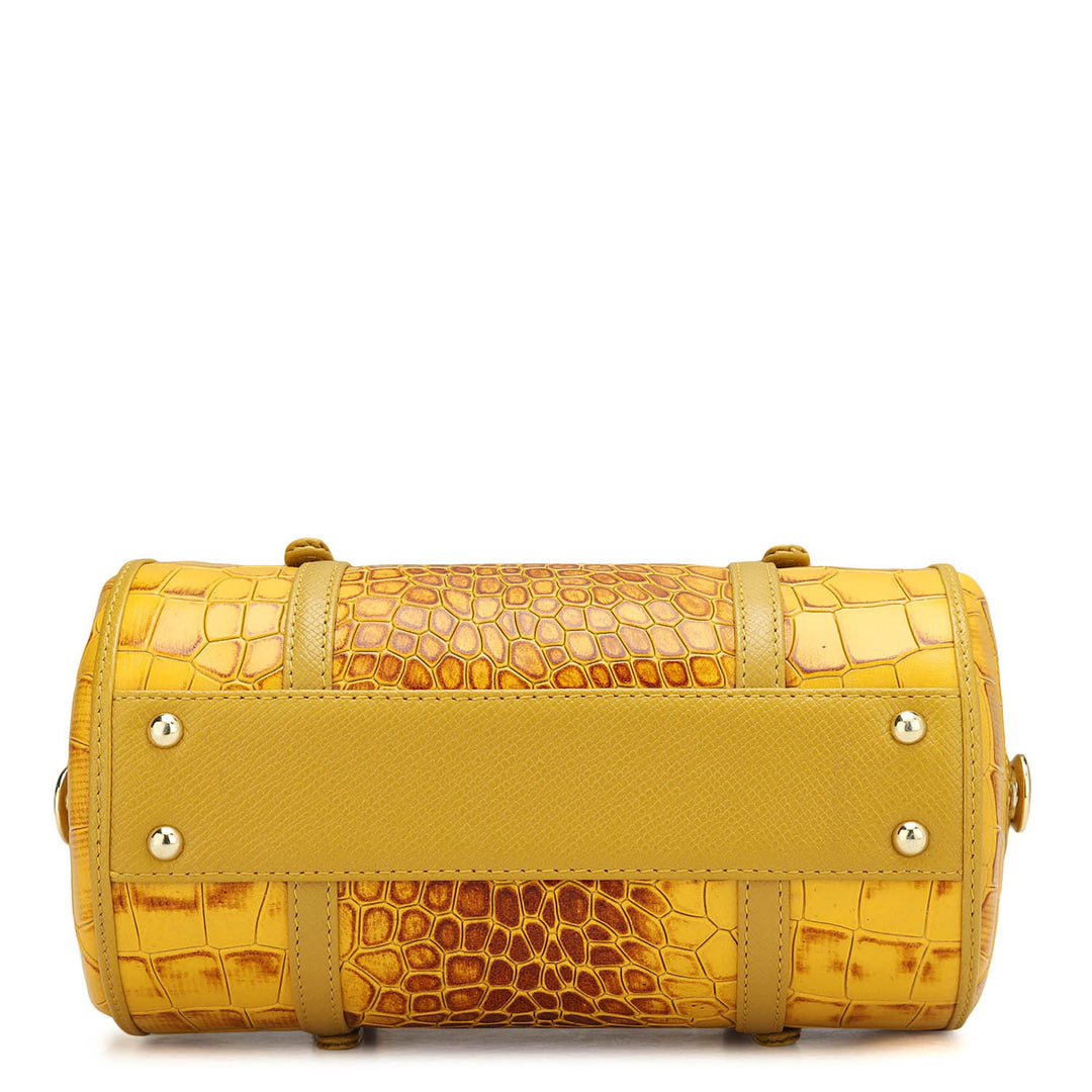 Small Croco Leather Satchel - Honey