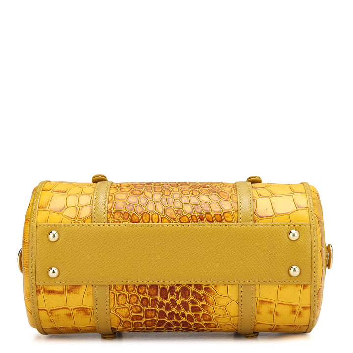 Small Croco Leather Satchel - Honey