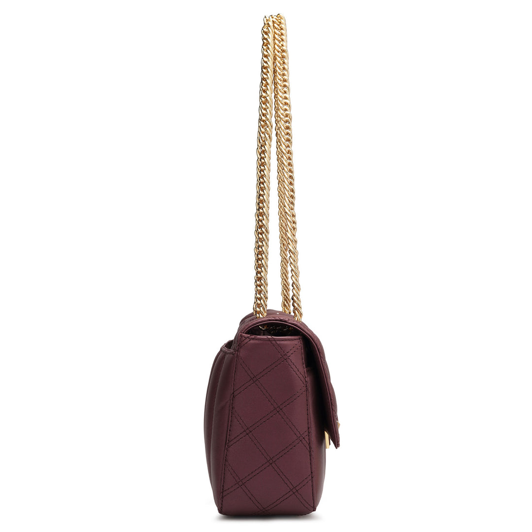 Small Quilting Leather Sahoulder Bag - Plum