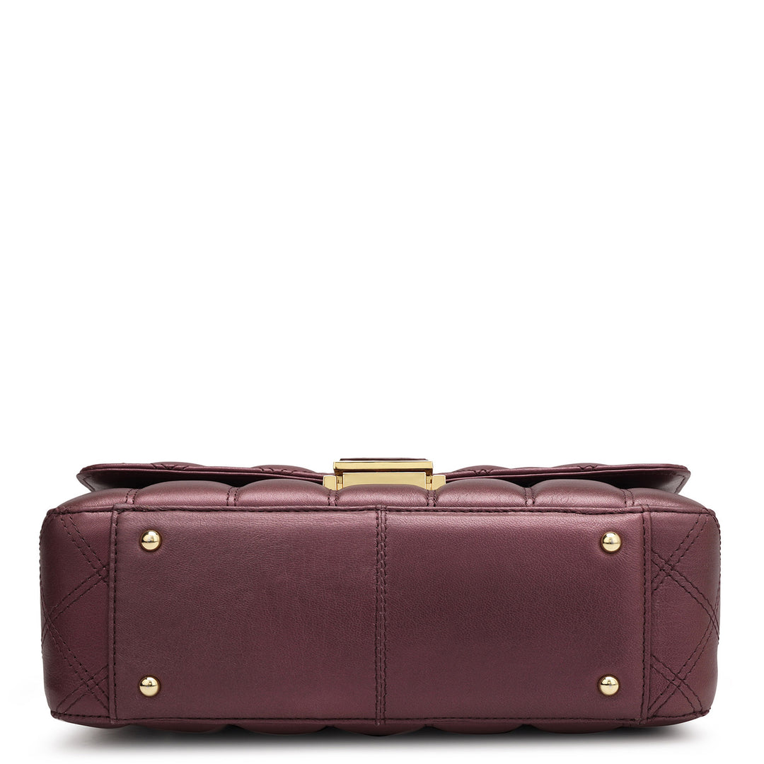 Small Quilting Leather Sahoulder Bag - Plum