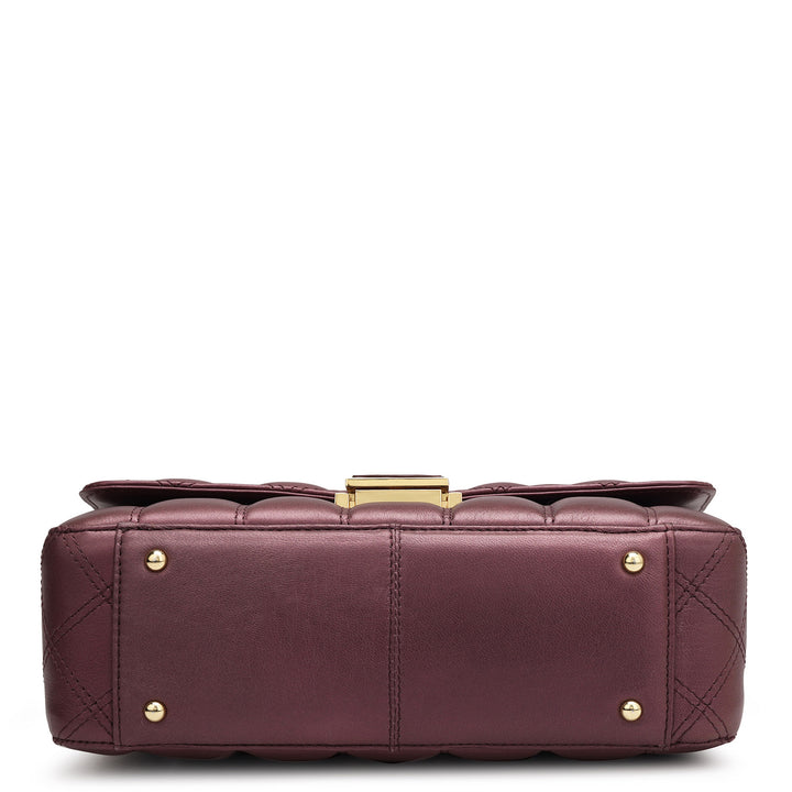 Small Quilting Leather Sahoulder Bag - Plum