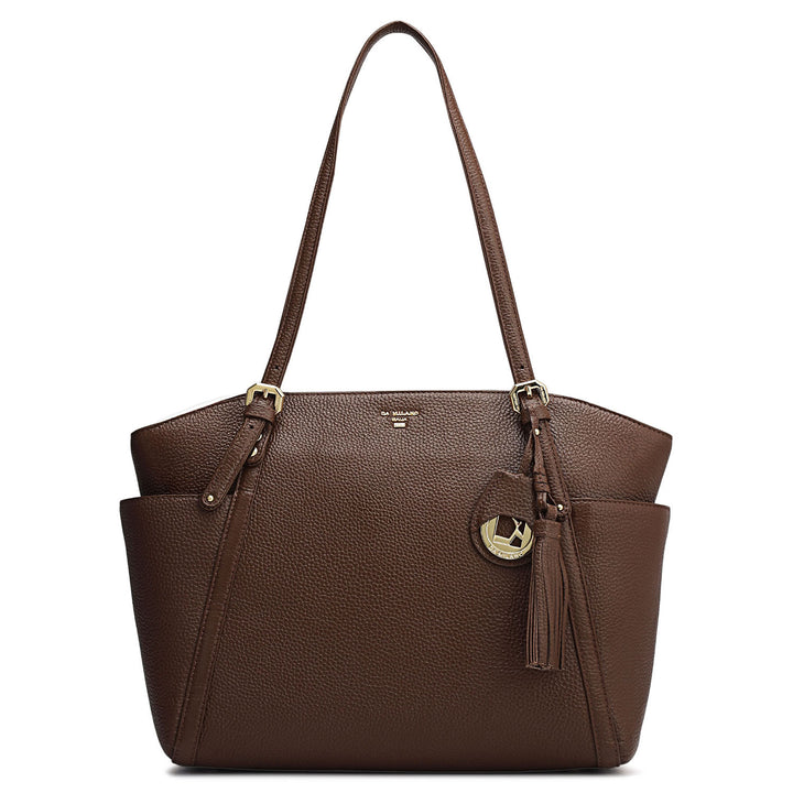 Medium Wax Leather Shoulder Bag - Espresso