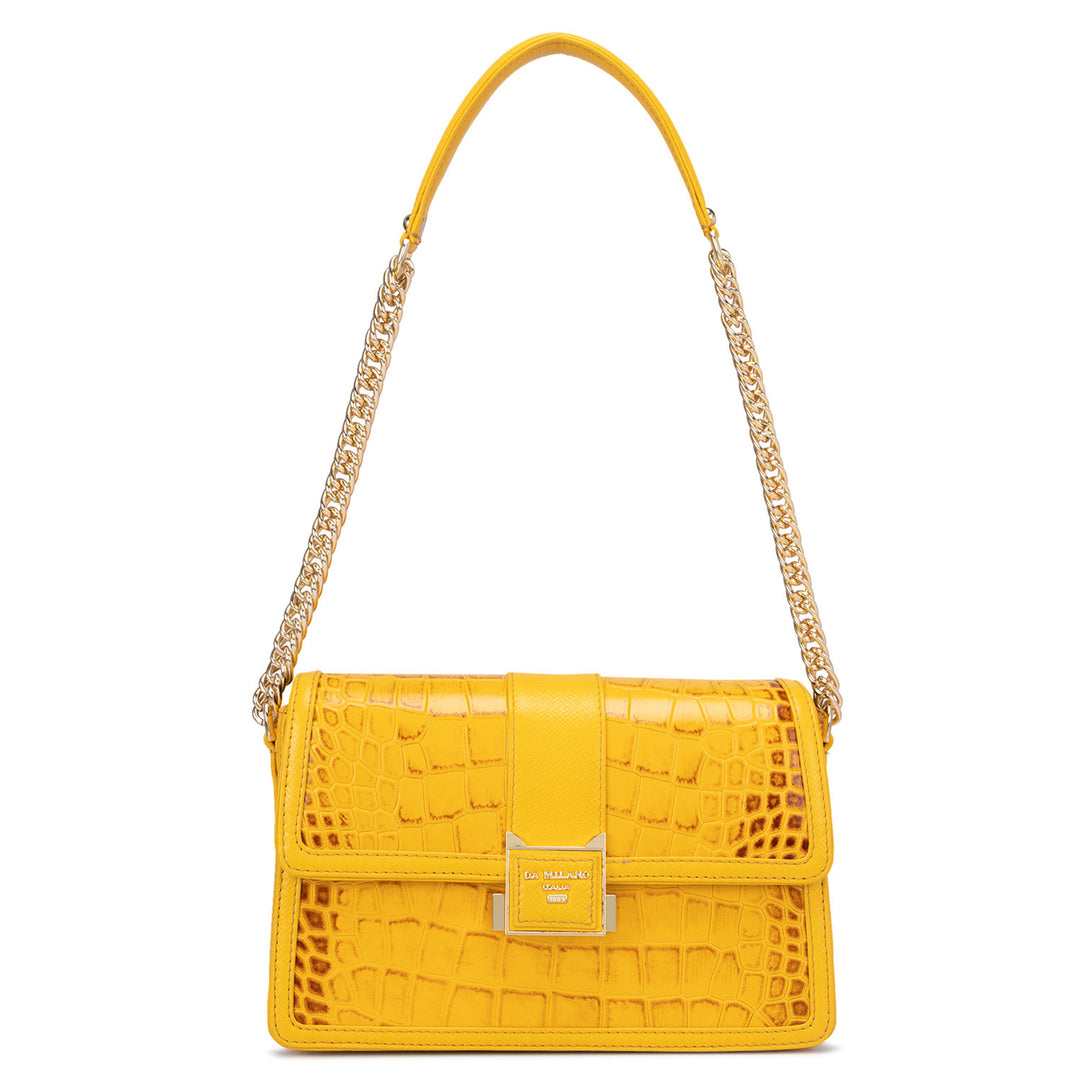 Small Croco Franzy Leather Shoulder Bag - Honey