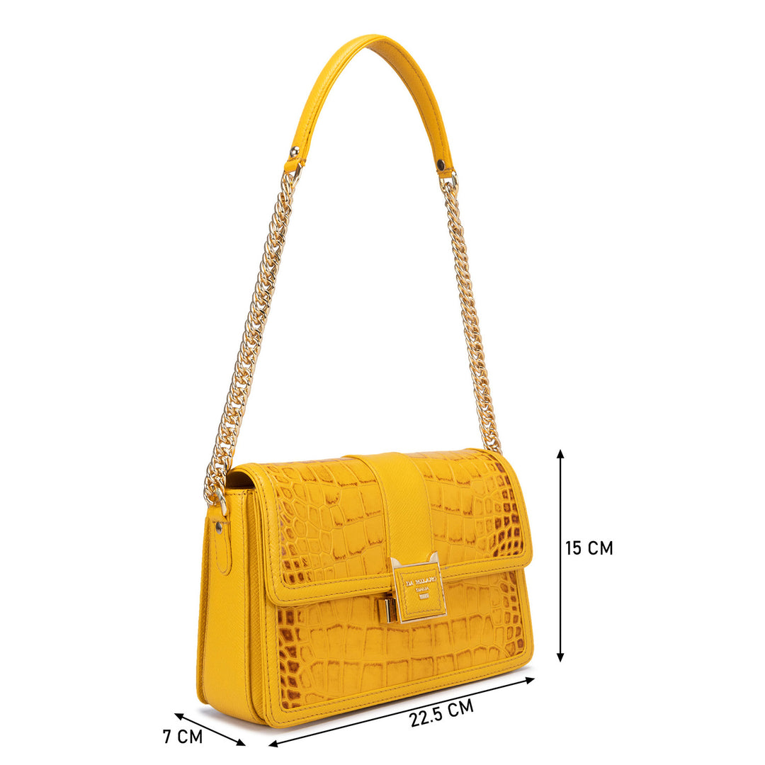 Small Croco Franzy Leather Shoulder Bag - Honey