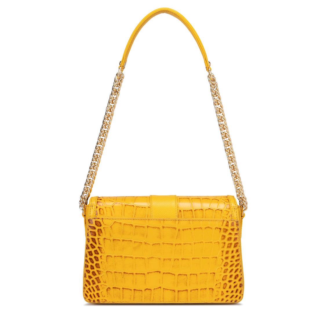 Small Croco Franzy Leather Shoulder Bag - Honey