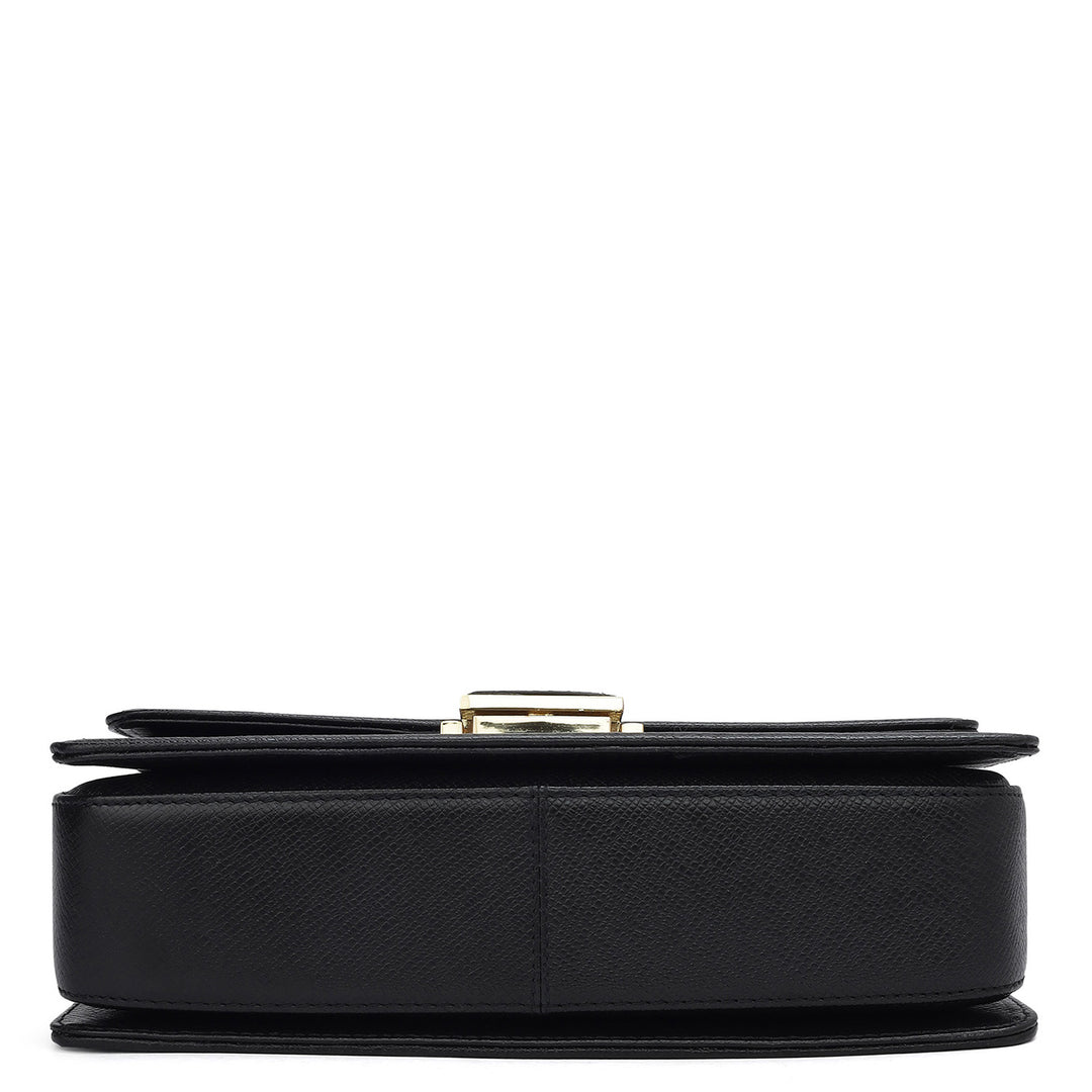 Small Croco Franzy Leather Shoulder Bag - Black