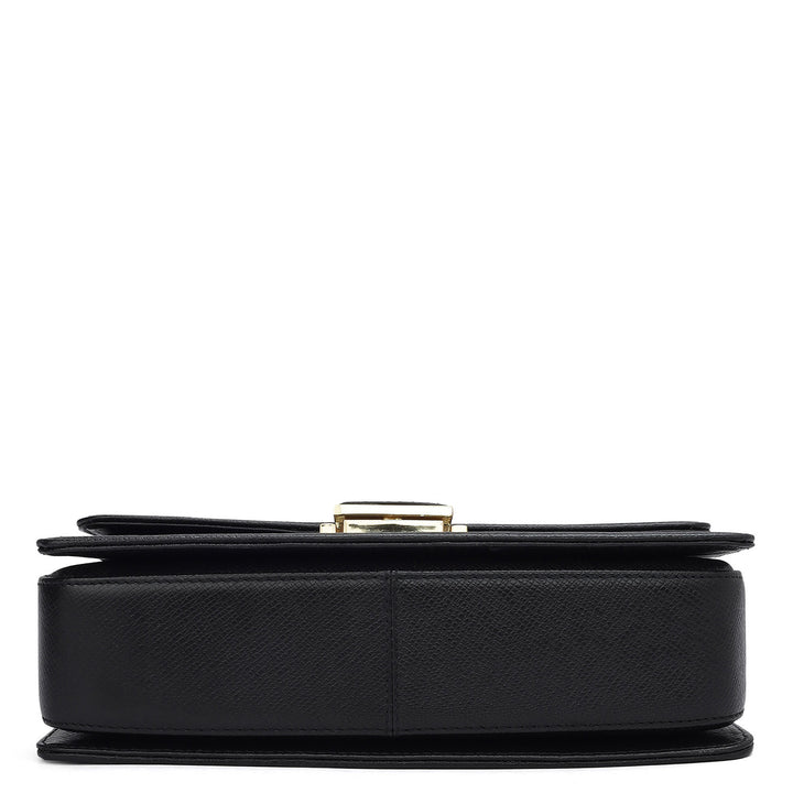 Small Croco Franzy Leather Shoulder Bag - Black