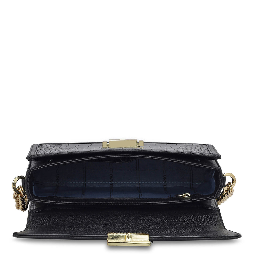 Small Croco Franzy Leather Shoulder Bag - Black