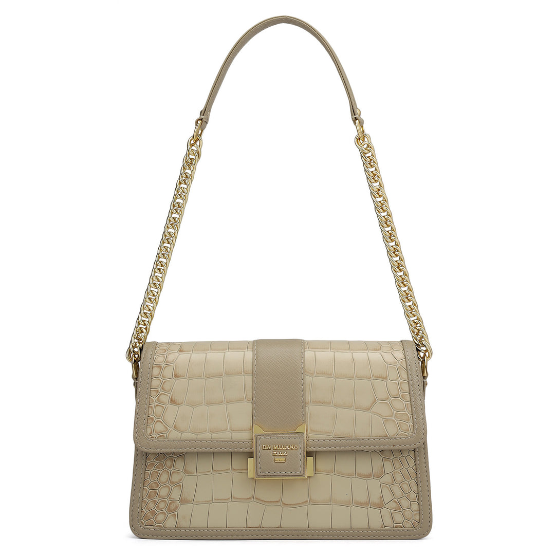 Small Croco Franzy Leather Shoulder Bag - Frost
