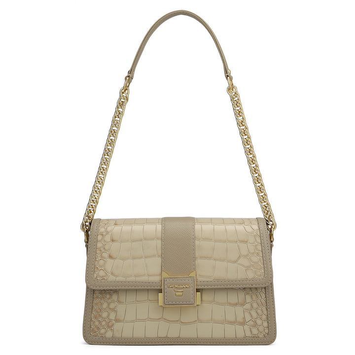 Small Croco Franzy Leather Shoulder Bag - Frost