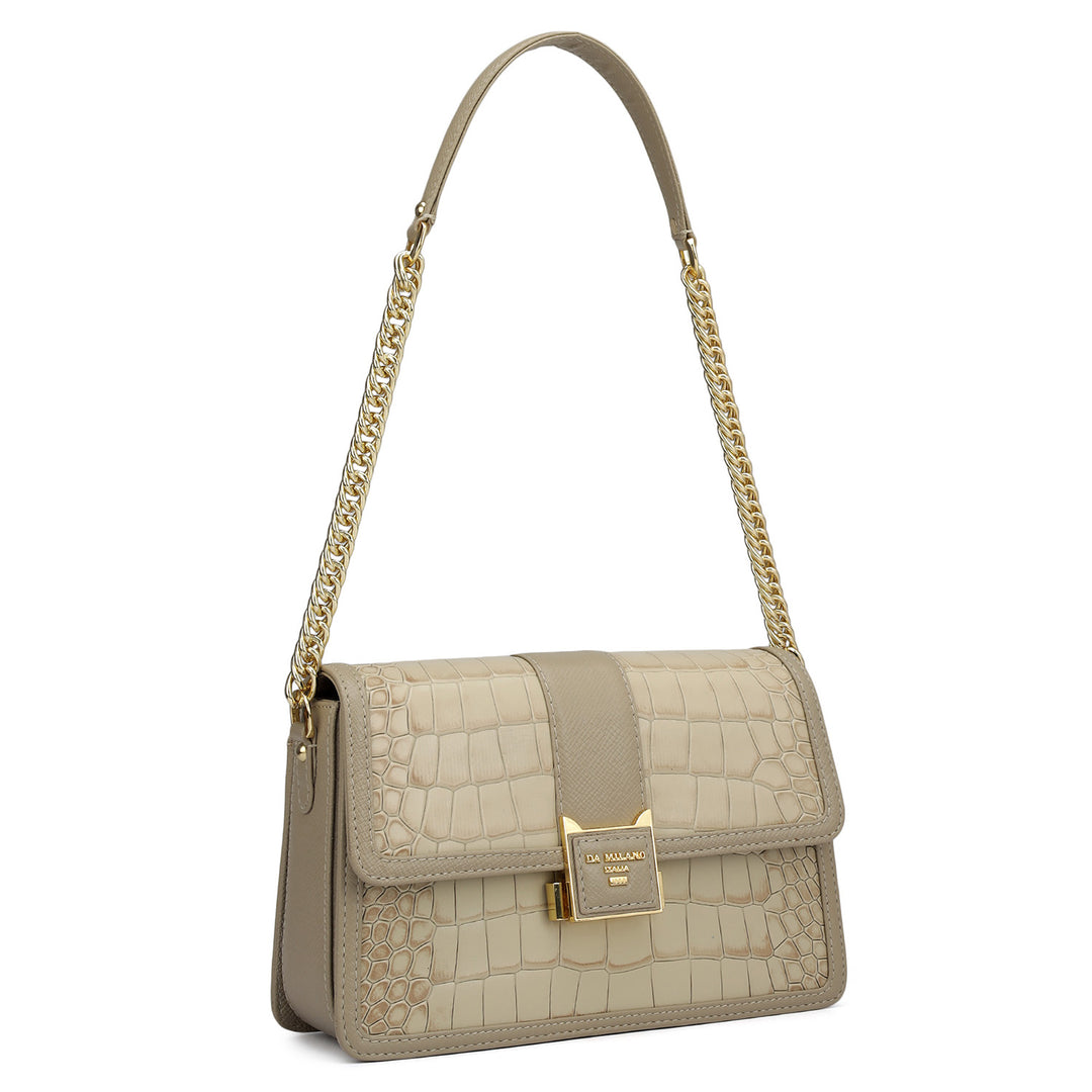 Small Croco Franzy Leather Shoulder Bag - Frost