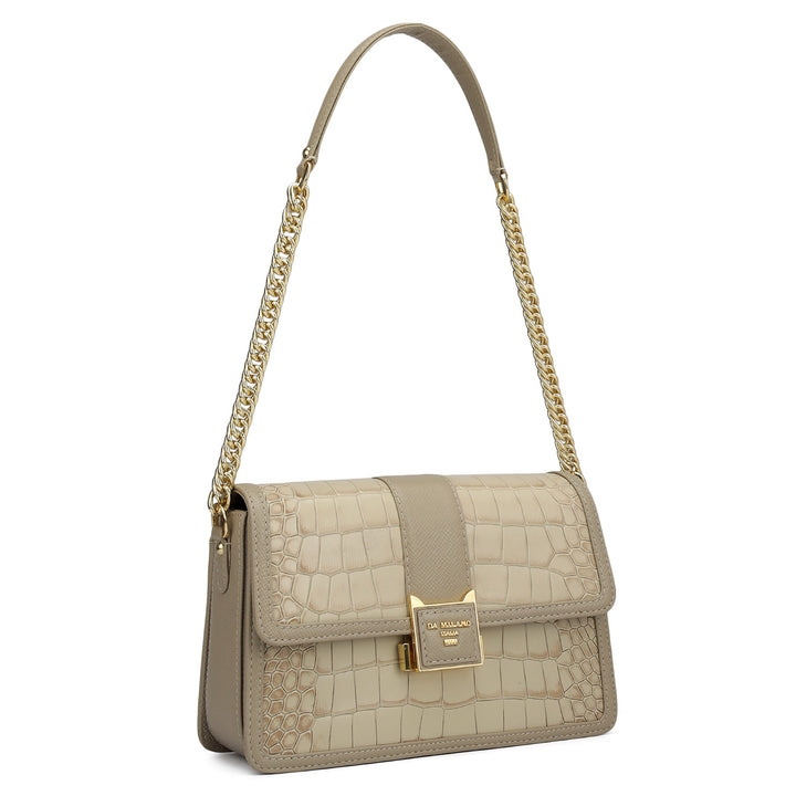 Small Croco Franzy Leather Shoulder Bag - Frost