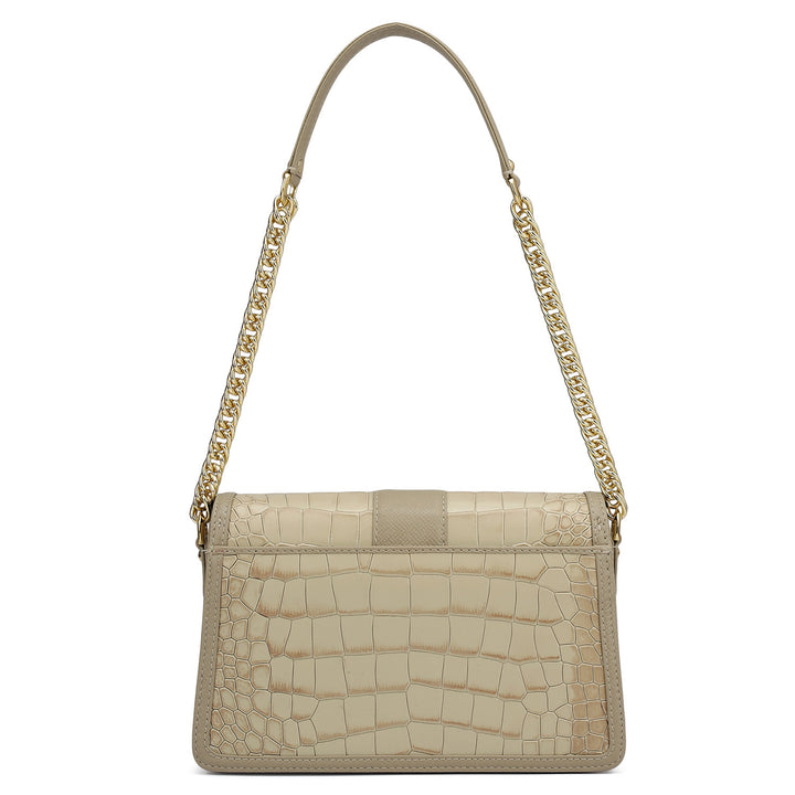 Small Croco Franzy Leather Shoulder Bag - Frost