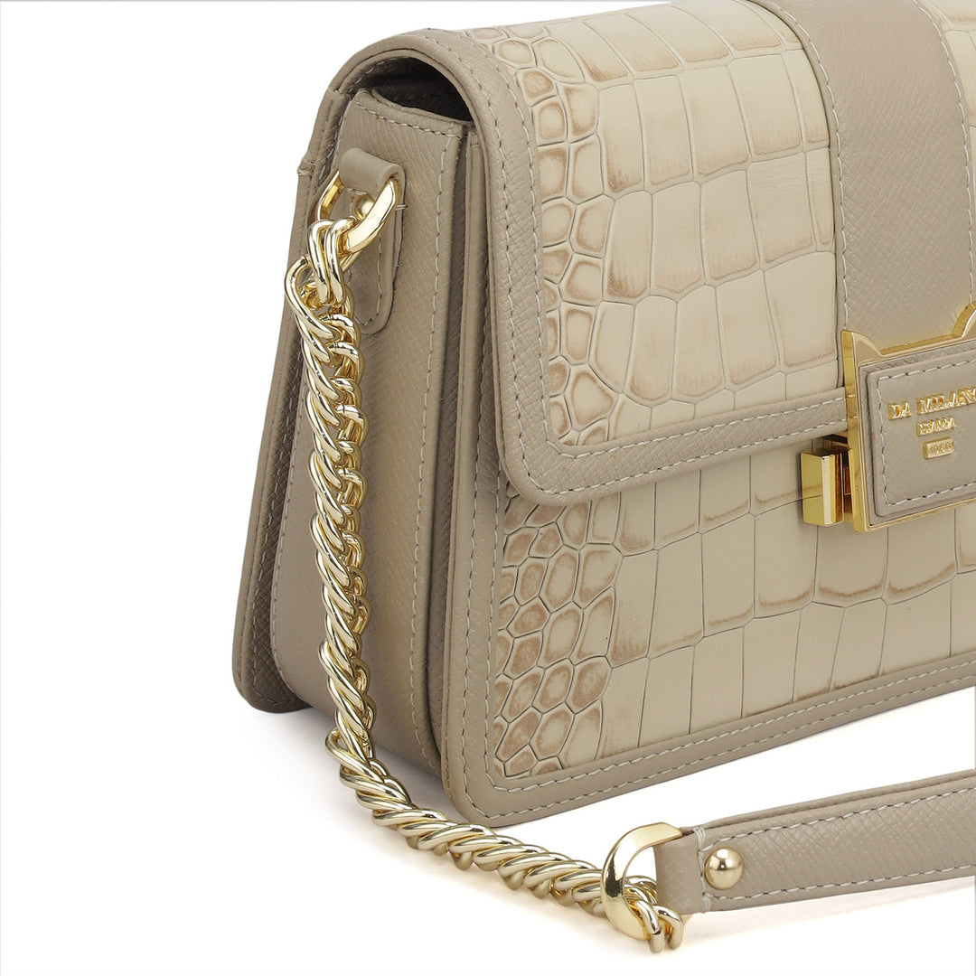 Small Croco Franzy Leather Shoulder Bag - Frost
