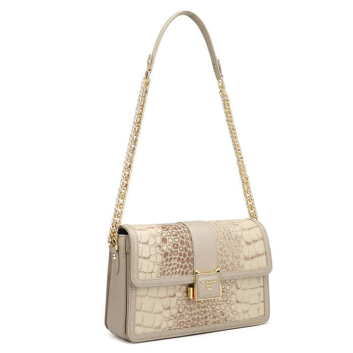 Small Croco Leather Shoulder Bag - Frost