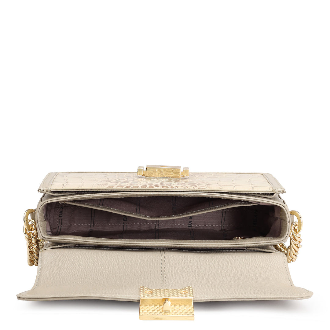 Small Croco Leather Shoulder Bag - Frost