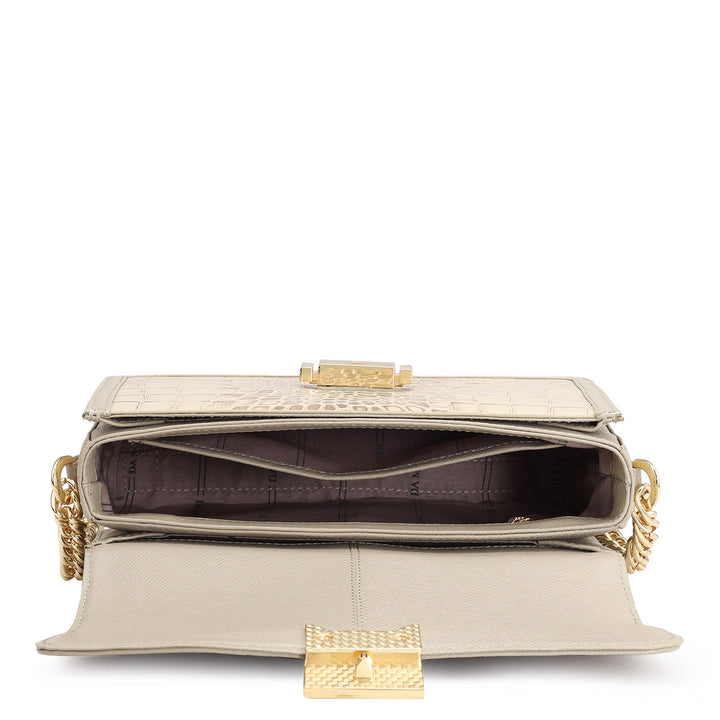 Small Croco Leather Shoulder Bag - Frost