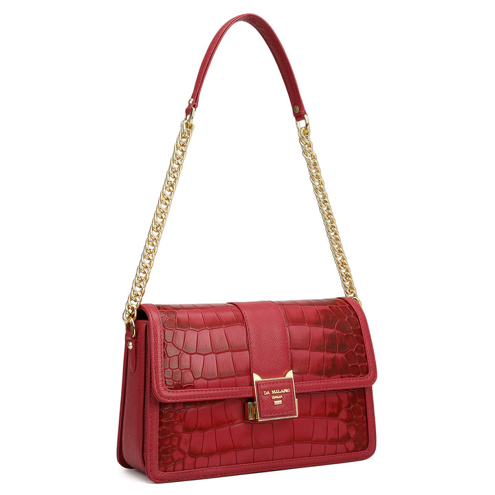 Small Croco Franzy Leather Shoulder Bag - Plumberry