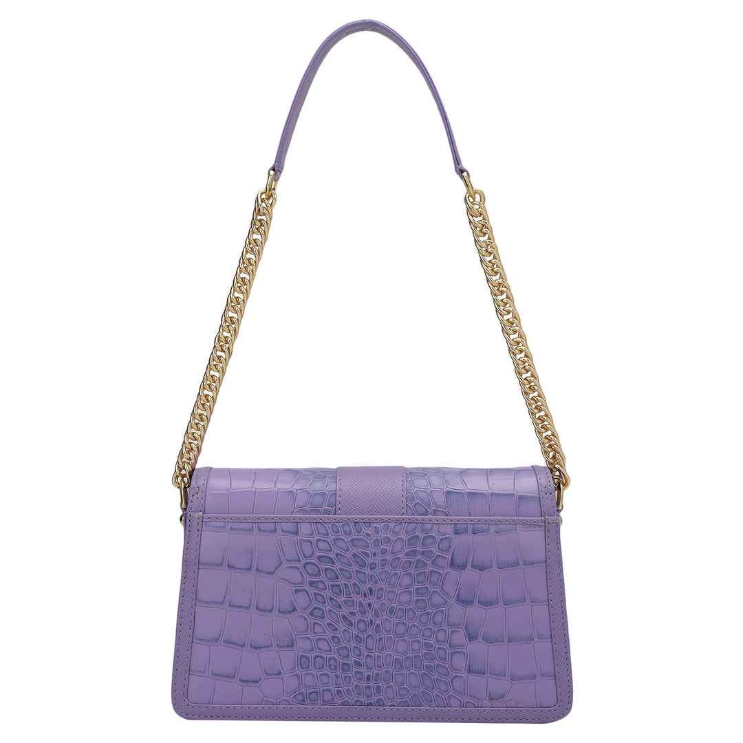 Small Croco Franzy Leather Shoulder Bag - Purple Haze