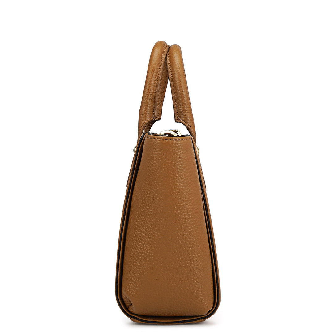 Small Wax Leather Satchel - Caramel