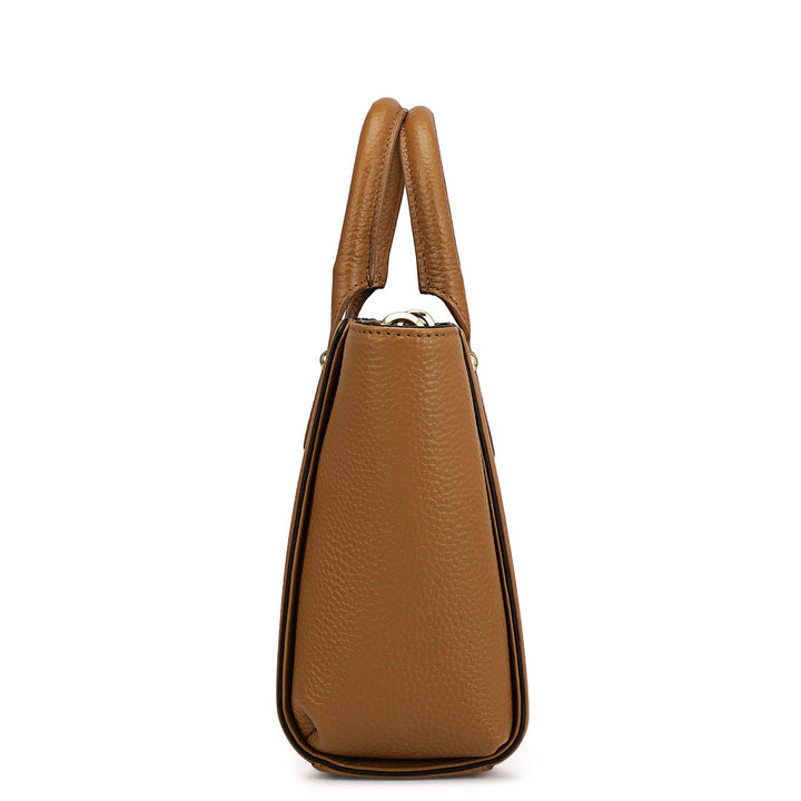 Small Wax Leather Satchel - Caramel