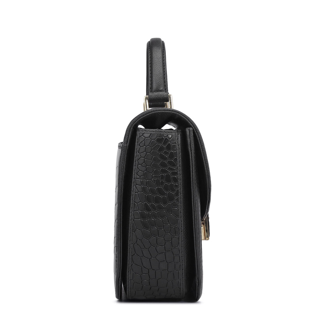 Small Croco Franzy Leather Satchel - Black