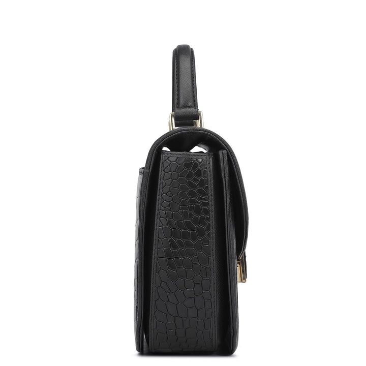 Small Croco Franzy Leather Satchel - Black