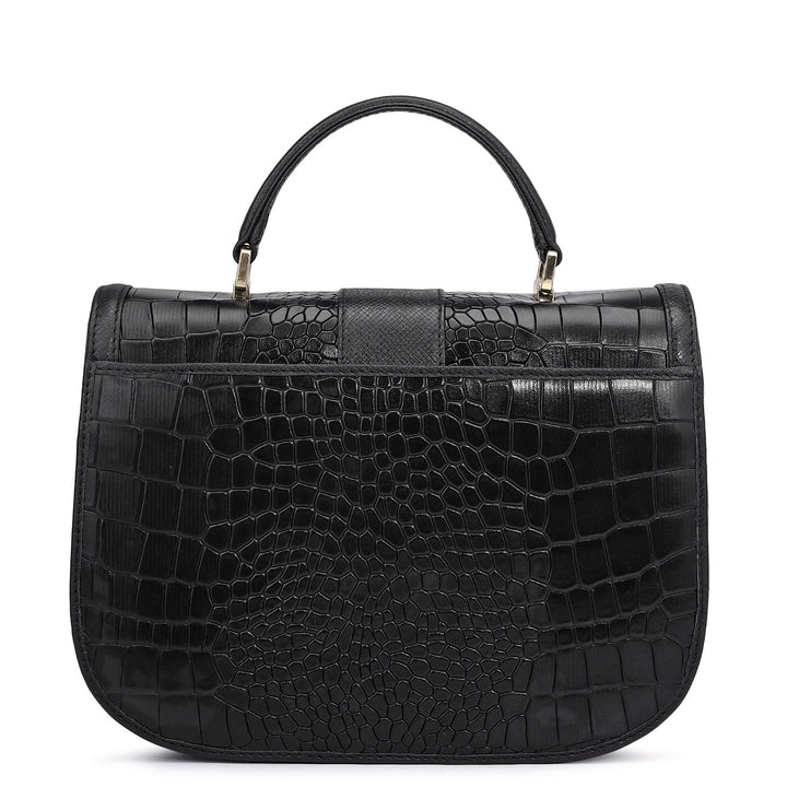 Small Croco Franzy Leather Satchel - Black