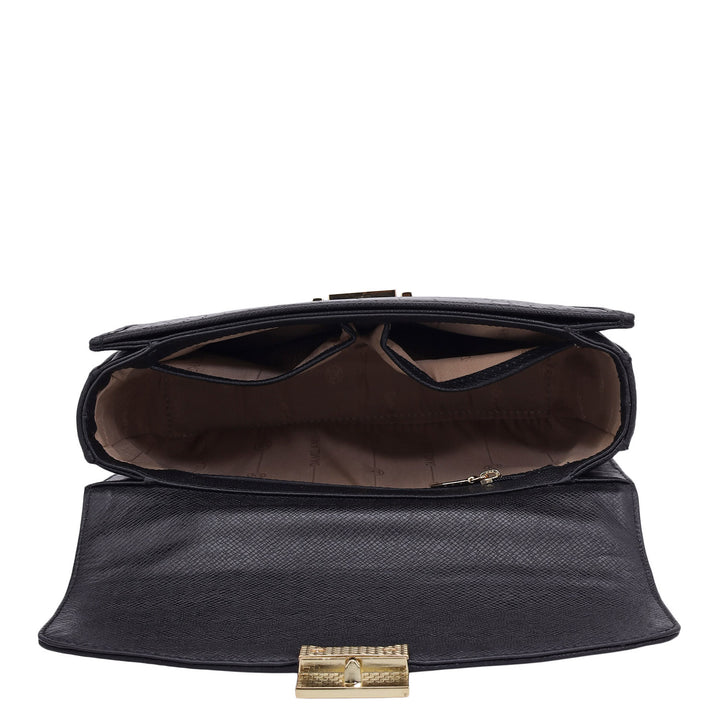 Small Croco Franzy Leather Satchel - Black