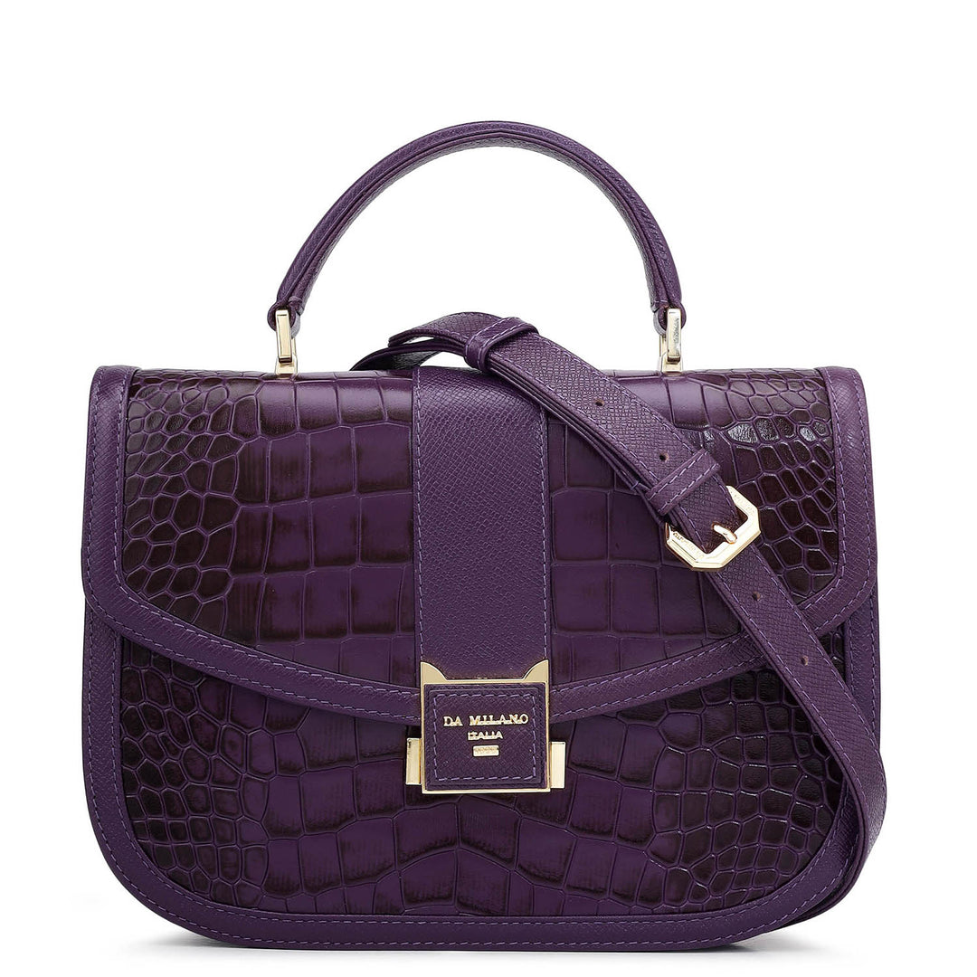 Small Croco Franzy Leather Satchel - Grapevine