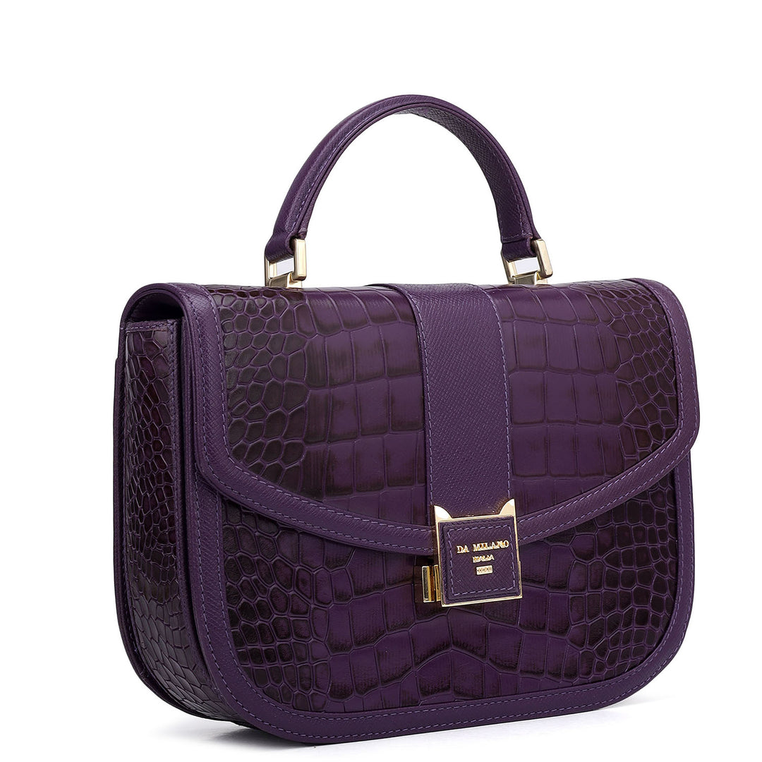 Small Croco Franzy Leather Satchel - Grapevine