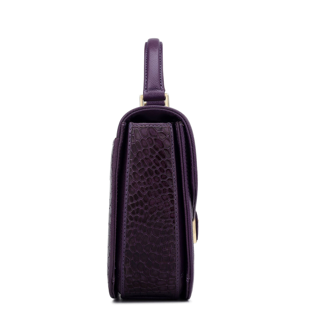 Small Croco Franzy Leather Satchel - Grapevine