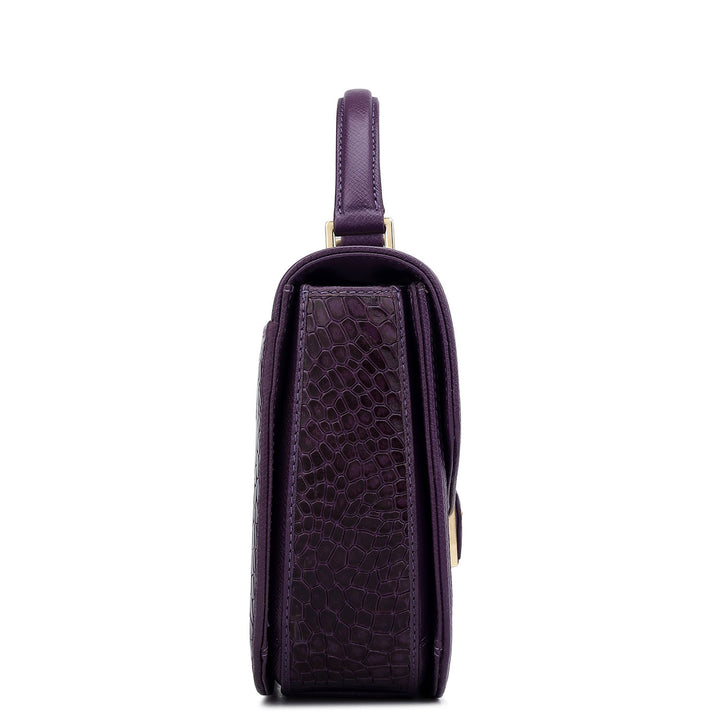 Small Croco Franzy Leather Satchel - Grapevine